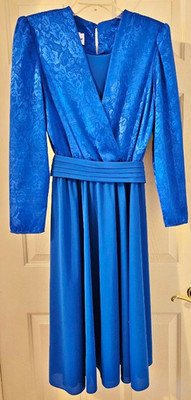 VTG Boston Maid Womens Blue Long Sleeve Midi Dress ~Mother of the Bride ~Sz 10