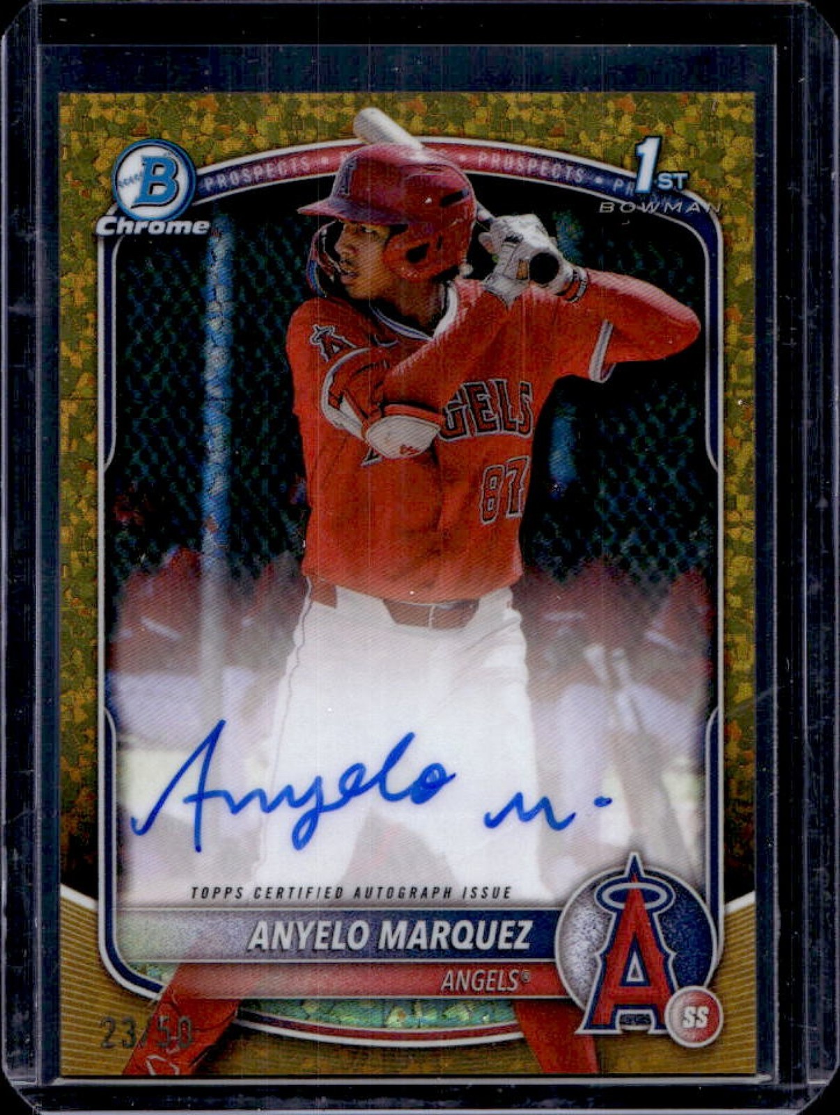 2025 Bowman Chrome Anyelo Marquez Auto Gold Mini Diamonds Refractor 1st #23/50