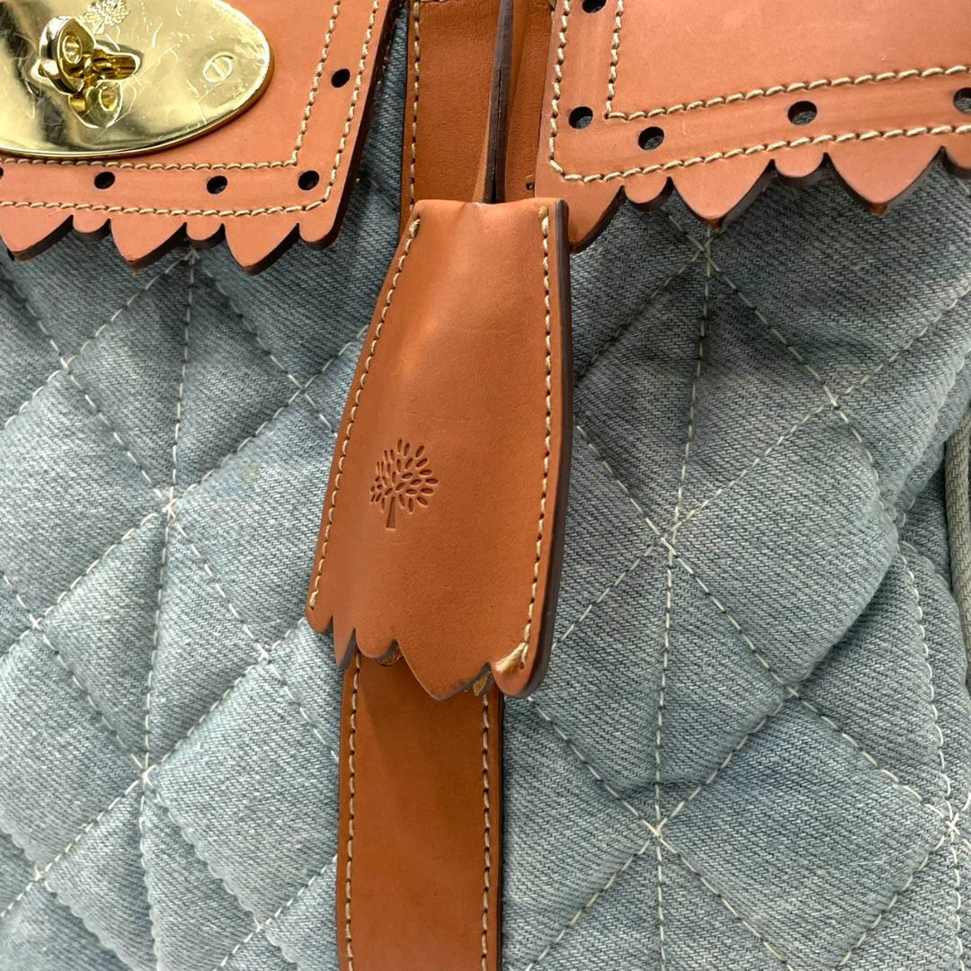 MULBERRY Bayswater Turnlock Tote Bag Denim Leather Blue Brown