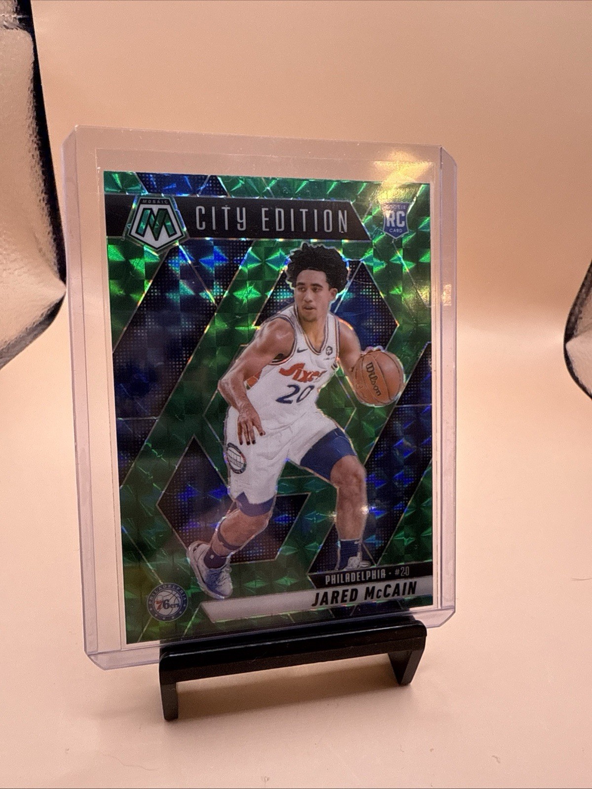 2024-25 Mosaic Basketball Jared McCain RC City Edition Green Mosaic Prizm 76ers