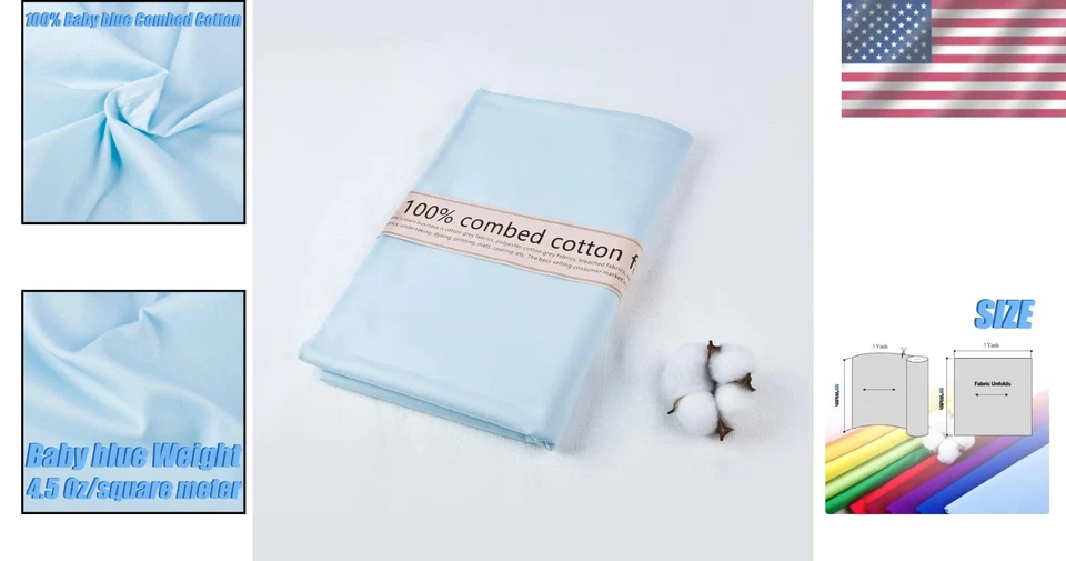 Machine Washable Baby Blue Cotton Muslin Fabric, 5 Yards - Crafting Essential - Image 2 of 4