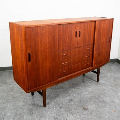 Mid Century Danish Modern Credenza Highboard Bar Sideboard Denmark Teak Drawers