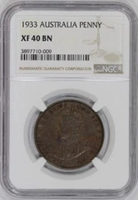 1933 British Australia Penny NGC XF40 BN – King George V Pre-Decimal Bronze Coin