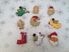 LOT OF 9 RUSTIC CARVED WOOD MINIATURE CHRISTMAS ORNAMENTS 2" SIZE 6