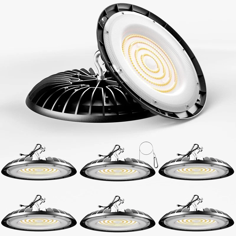 6Pack 200W Super Bright UFO High Bay LED Shop Lights for Warehouse 30000LM 5000K