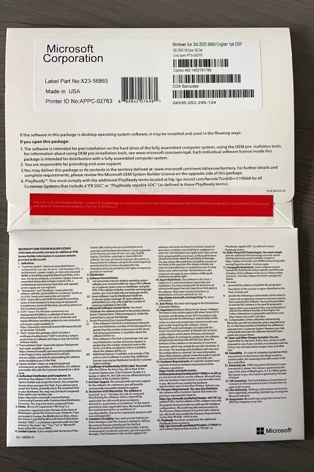 Microsoft Windows Server 2025 Standard 64Bit 16 Core-50 CALs DVD With Key Sealed - Image 2 of 2