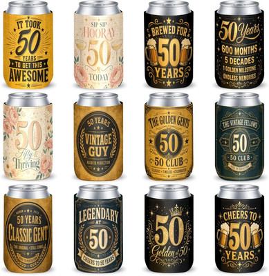 12 Pack Cheers to 50 Years Can Cooler Sleeves, 50Th Birthday Party Favors for Me