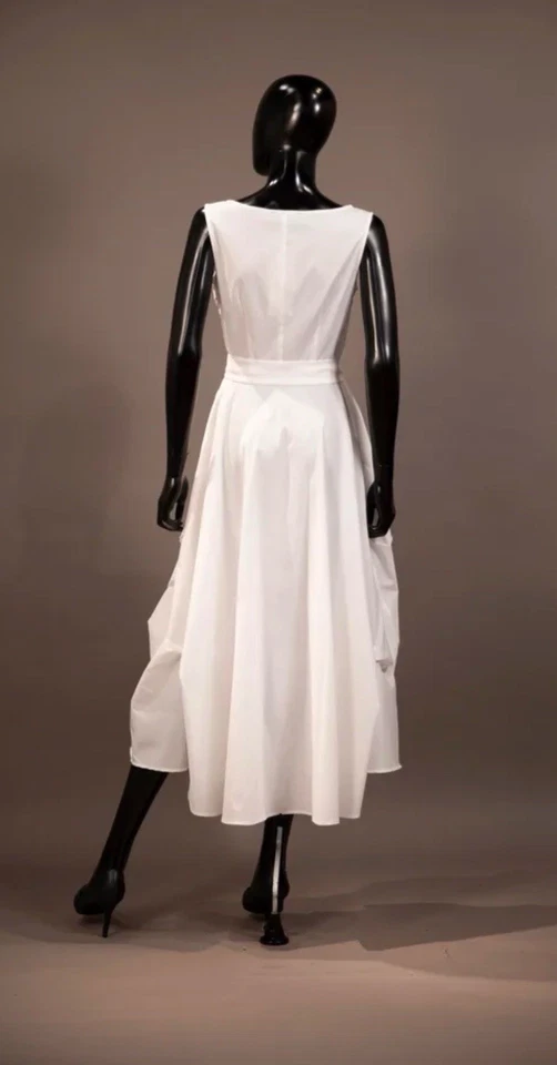 Samuel Dong Women's Dress Belted Bubble With Pockets white sz XS - Image 4 of 4