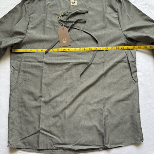 Camisa Hardaddy M Gris Pullover Cuello en V Manga 3/4 Cordones Delanteros Relajado Transpirable - Imagen 4 de 24