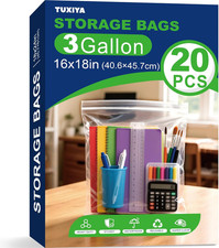 20PACK 3 Gallon Large Zipper Bags for Storage 16 X 18 Inch, Large Clear Zipper B