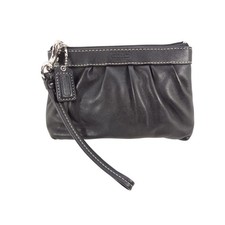 Vintage Coach Soho Black Pleated Leather Wristlet Bag Silver Hardware
