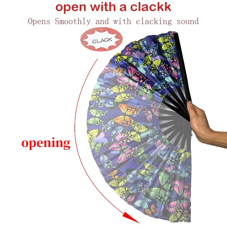 Bamboo Folding Hand Fan for Line Dancers – UV Glow Rave Fan Vibrant Fluorescent - Image 3 of 4