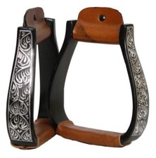 Engraved Black Aluminum Western Horse Saddle Stirrups Gymkhana Barrel Racing WOW