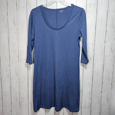 Garnet Hill Women's Blue Cotton Knit Shift Dress  Sleeve Scoop Neck Size  Large | eBay