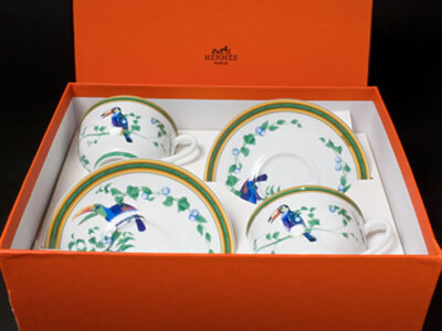 Hermes Toucans Tea Cup Saucer Tableware Ornament 2 set Coffee