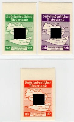 Sudetendeutsche Niederland Marken MiNr I-III B einwandfrei ** als Satz m. Attest - Bild 1 von 2