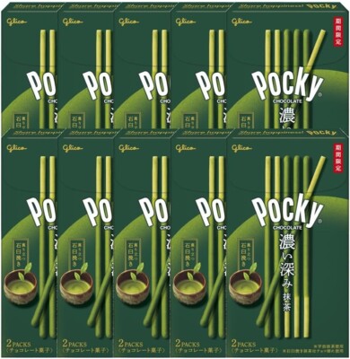 Glico Pocky Dark Rich Matcha Grüntee Brezel Biskuit Stick 10 Schachteln aus J...