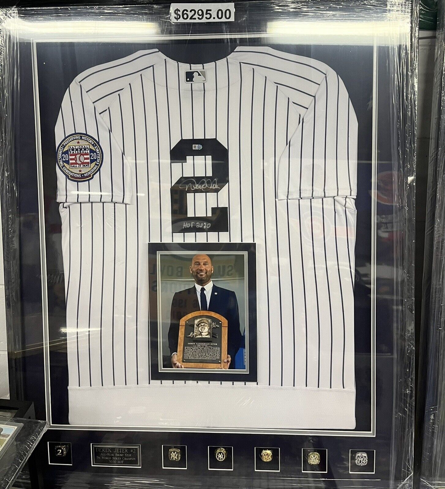Derek Jeter #2 Autographed HOF Framed Yankees Jersey w/WORLD SERIES &  HOF Rings