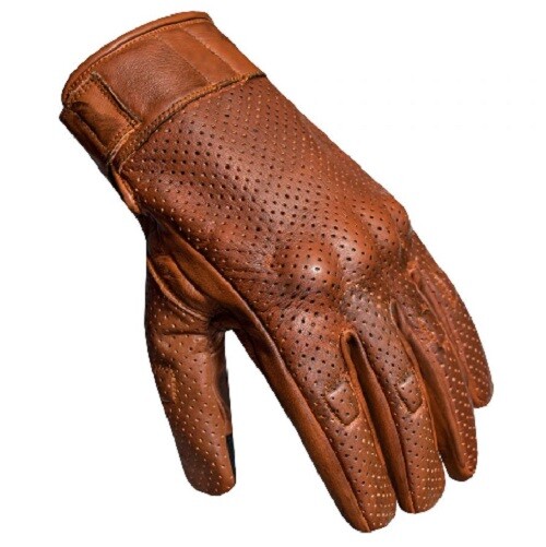 Men's Perforated Brown Leather Motorcycle Gloves for Riding with High Strength Knuckle Protection XL