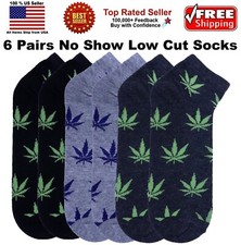 6 PAIRS Marijuana Green Weed Potleaf Cannabis 9-11 10-13 Low Cut No Show Socks