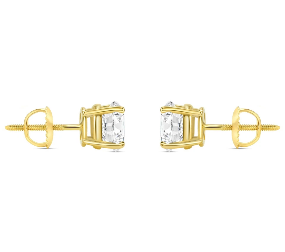 2 Ct Created Diamond Round Cut Real 14K Yellow Gold Stud Earrings Screw Back - Image 3 of 3