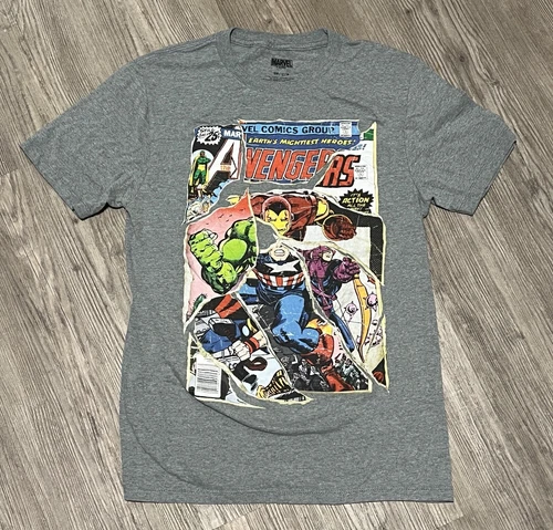 Marvel Avengers Vintage Style Comic Book Graphic T-Shirt Size Small Gray