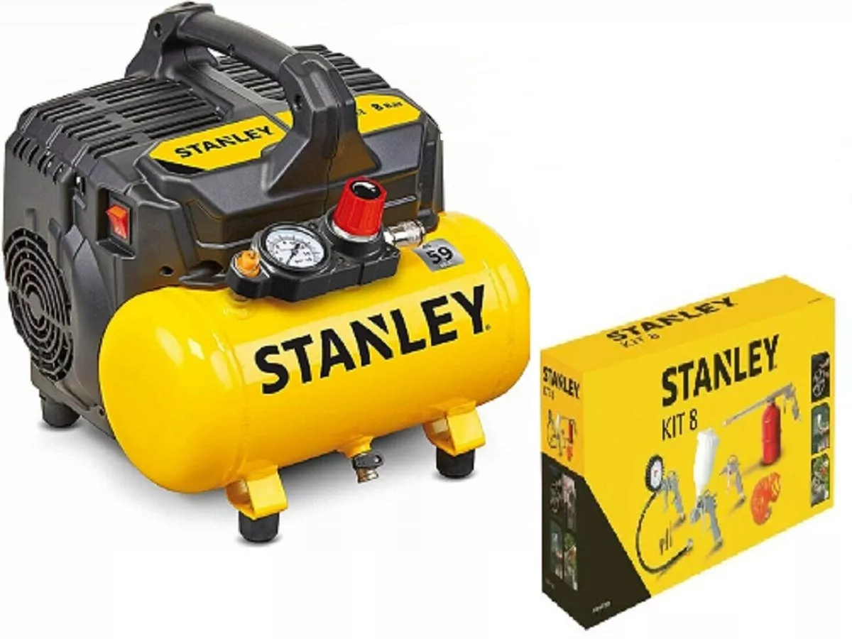 Stanley Dst 100/8/6 - Compresseur Silencieux (59dB) + Set 8 Stanley