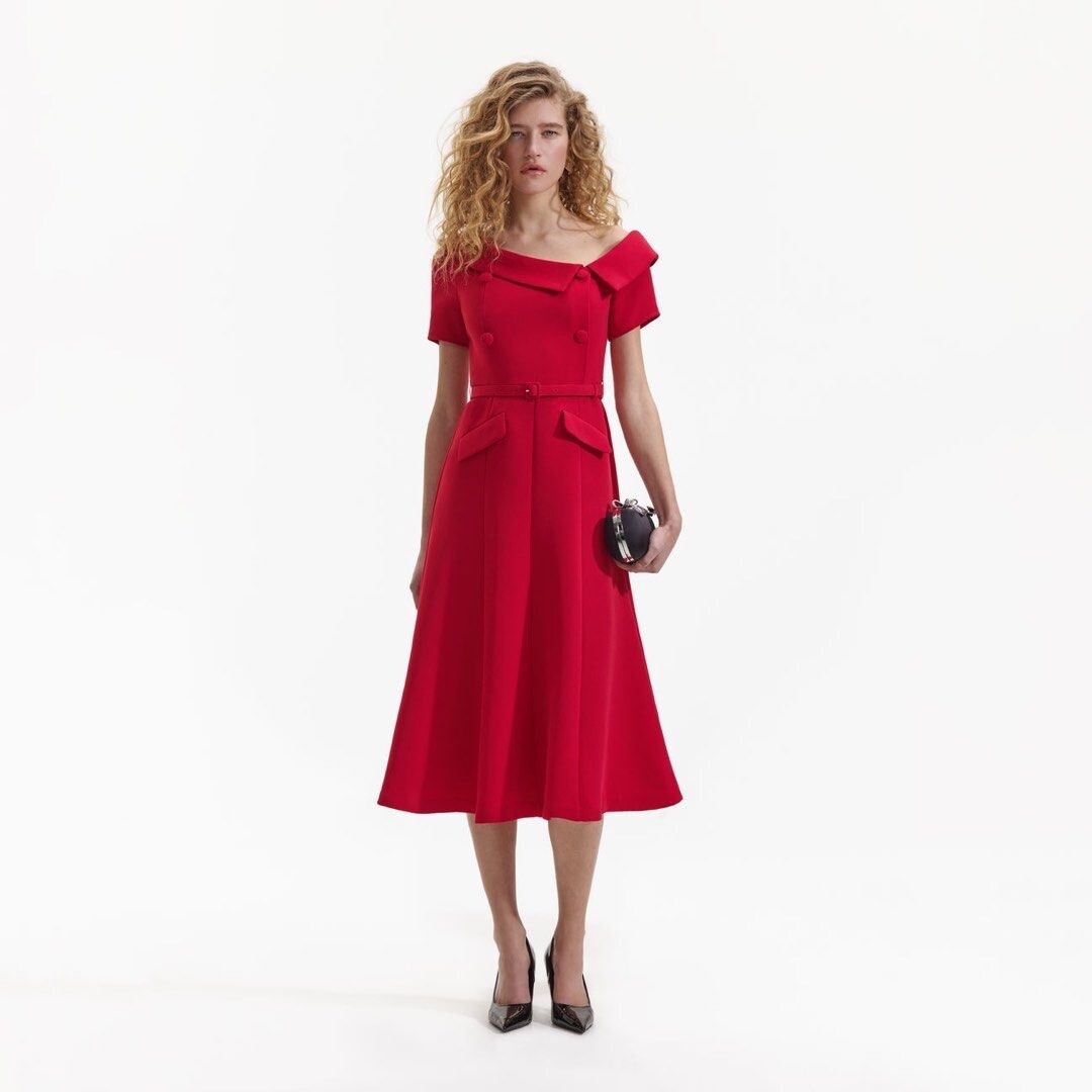 Self-Portrait Red Tailored Crepe Midi Dress in UK 8 Stunning RRP 360 |  eBay UK