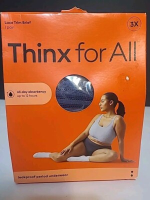 Thinx For All Period Underwear 3X Storm Navy Blue Lace Trim Brief NEW OPEN BOX