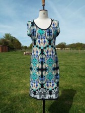 K&D LONDON Lightweight Super Soft Black Mix Floral Print Stretch Dress UK 14 NWT