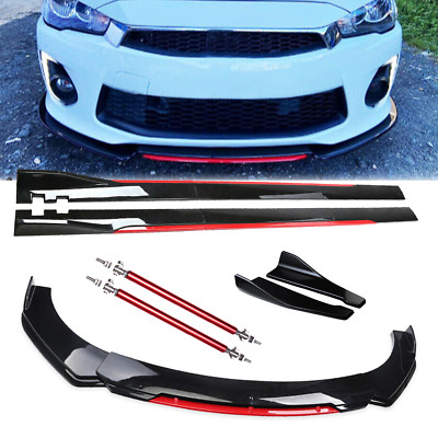 Front Bumper Lip Splitter Side Skirt Gloss Black Red For Mitsubishi Lancer GTS