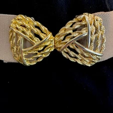 Vintage 80s Adjustable Stretch Belt Gold Tone Clasp Beige Wide Cinch Belt 28-35”