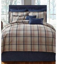 Cremieux ROSSTON New Queen Duvet Cover 3 Pc Set Khaki Plaid Mini Set 3-Pc NWT