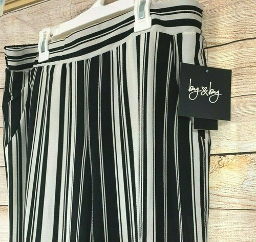 Pantalón para mujer tiro medio negro blanco a rayas pierna ancha salón jersey juniors nuevo con etiquetas - Imagen 2 de 6