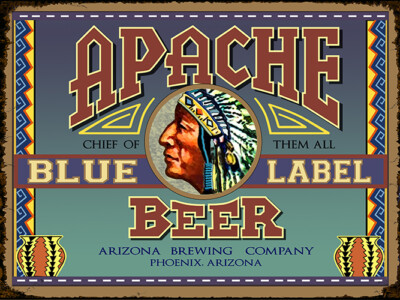 Vintage Arizona Apache blue label ad reproduction steel sign bar decor