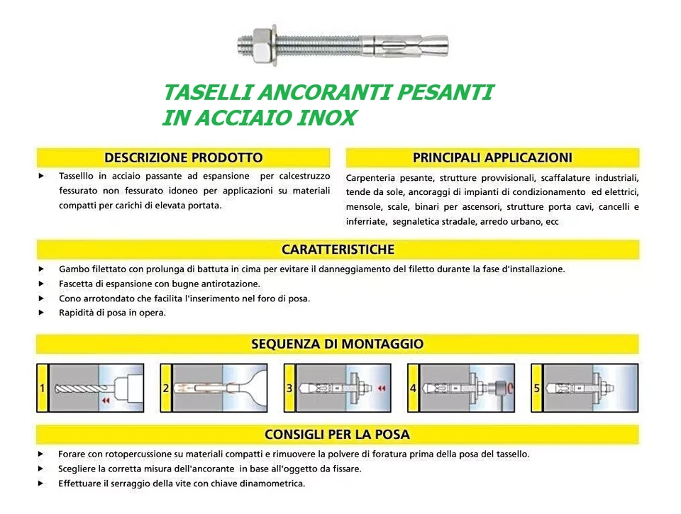 TASSELLI ANCORANTI INTERAMENTE IN ACCIAIO INOX M6 M8 M10 M12 M16 TIPO PESANTE - Immagine 2 di 4