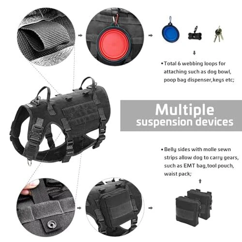 Dog Harness Medium Sized Dog,Tactical M:Chest 19.5-41.5",Neck 19.5-35.5" Black