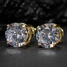 Round Cut Simulated Diamond Solitaire 925 Silver Stud Screw Back Earring
