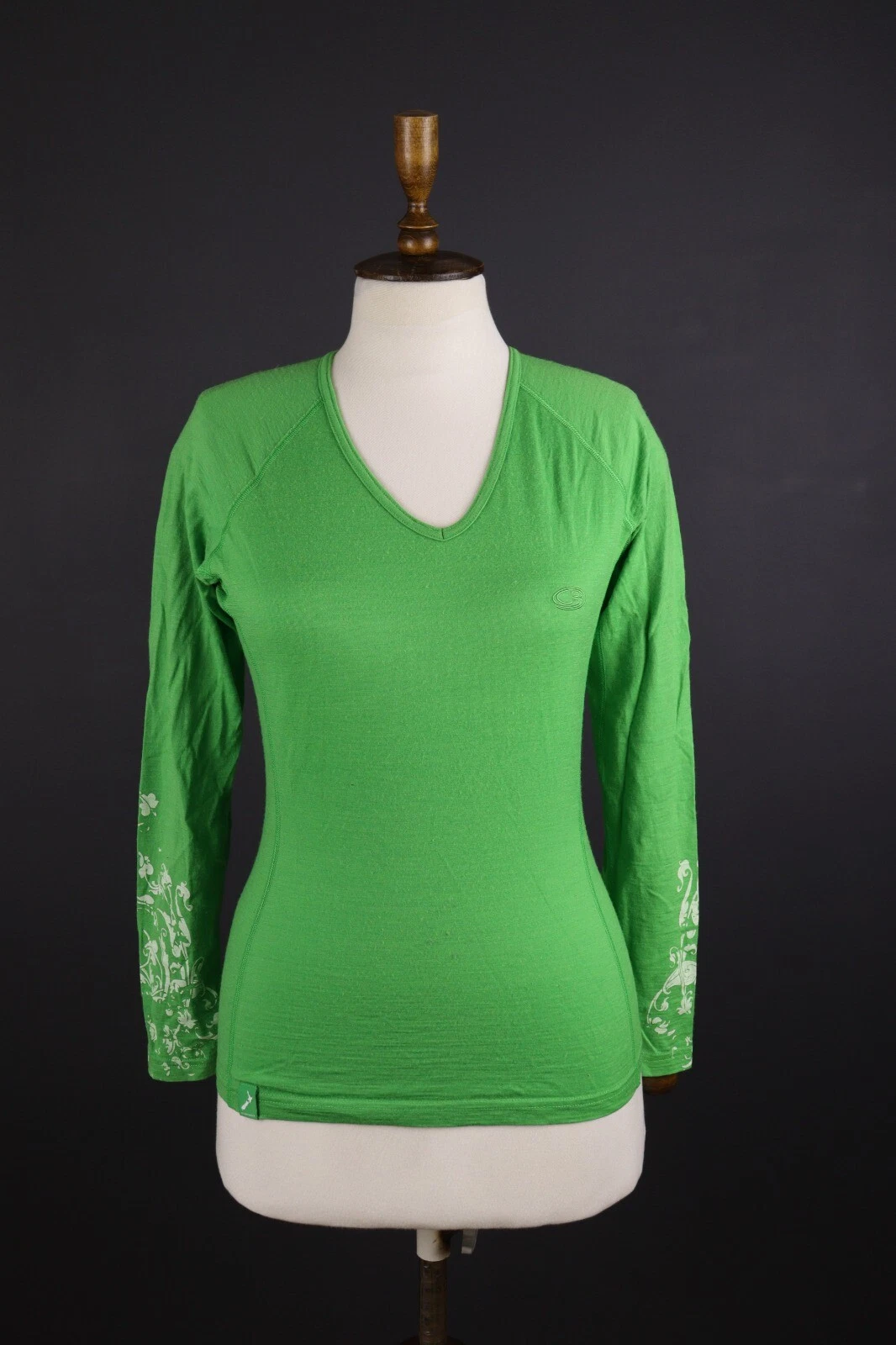 Icebreaker Bodyfit+ 200 Green Merino Wool Long Sleeve Top Base Layer Size M