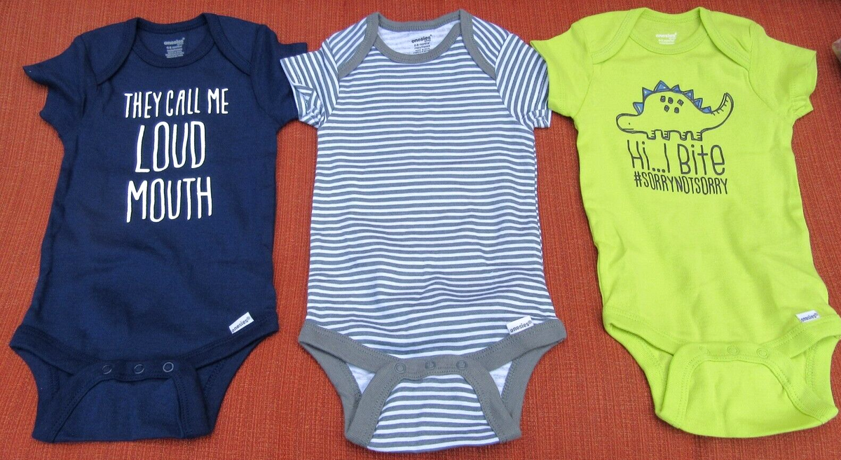 NEW~NAVY-LIME+GRAY PAK~DINOSAURS+STRIPES~ Gerber® Baby *Onesies