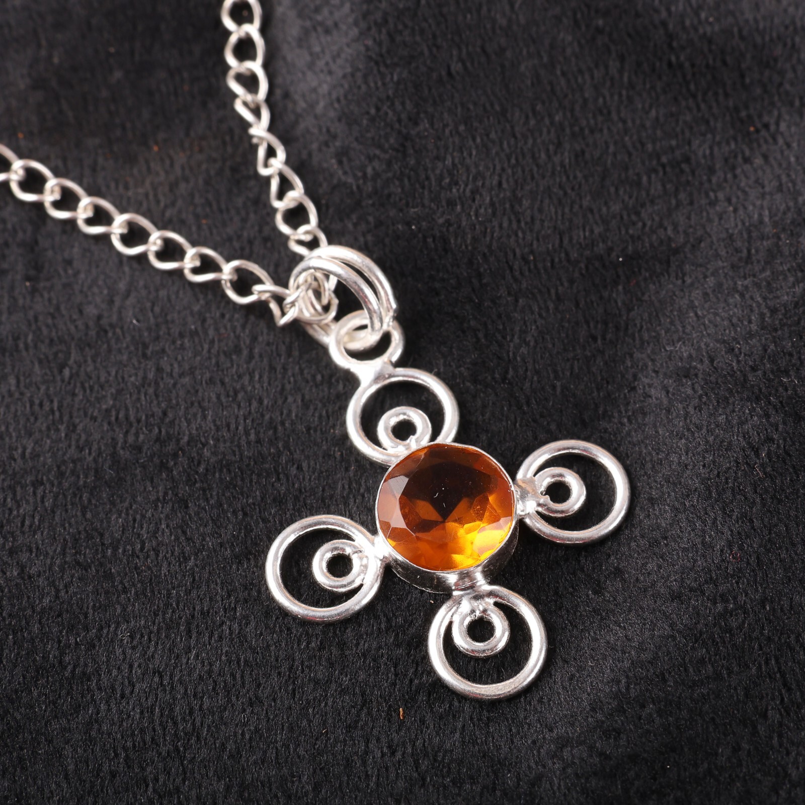 Natural Citrine November Birthstone Bezel Pendant in 925 Sterling Silver  