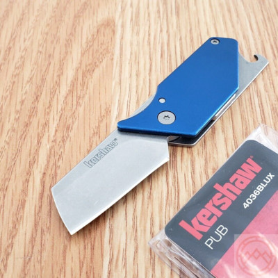 Kershaw PUB Mini Knife 1.75'' 8Cr13MoV Steel Blade Blue Aluminum/Stainless Handle