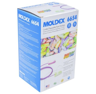 Moldex Sparkplugs 6654 CORDED NRR33 Noise Reduction Disposable Earplugs 100 PR