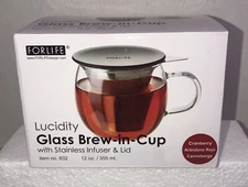 FORLIFE Lucidity Glass Tea Brew in Cup Stainless Infuser with Lid12oz Cranberry 