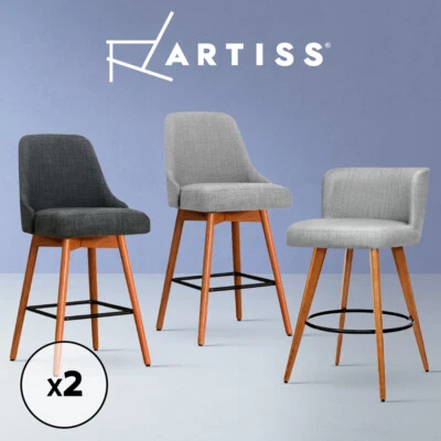 Artiss Bar Stools Kitchen Stool Wooden Barstools Leather Fabric Swivel x2 - image 1 of 4