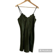 Erika Taylor Intimates Nighty Satin Green Slip Dress Size S Vintage Scalloped