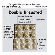 1 Set of Celtic Crest Gold Men's or Women's Blazer Buttons Double Breasted -New