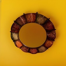 Round Multicolor Metal Framed Accent Mirror Wall Mounted for Living Room Bedroom