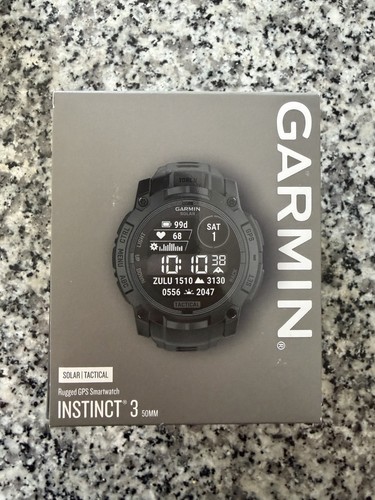 Garmin Instinct3 Tactical Edition 50mm Solar Display Rugged GPS Smartwatch Black