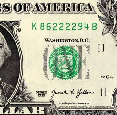 #ad 4 in a row Fancy Serial Number One Dollar bill K86222294B UNC $4.00
